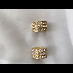 Monet gold tone rhinestone clip on earrings